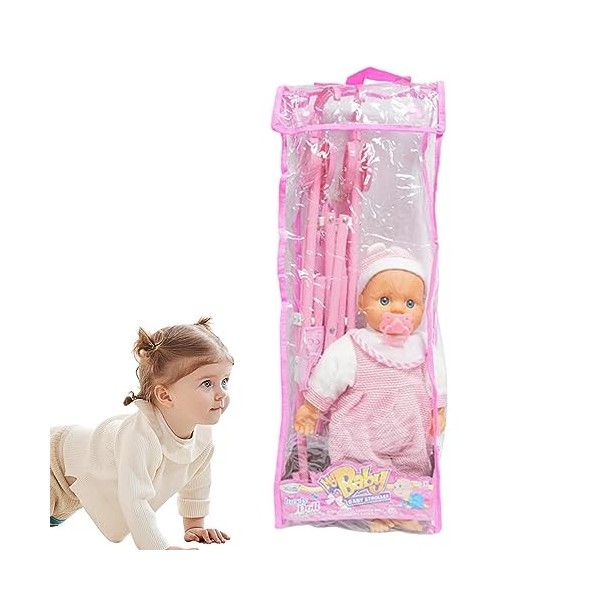 Poussette de poupée pour bébés,Ensemble de landau pliant Soft Body Babies Doll inclus Fun Play Combo Set - Funny Girl Play Ho