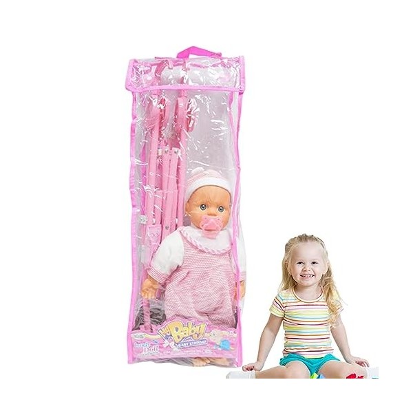 Poussette de poupée pour enfants et bébés – Ensemble de poussette pliable, corps souple, poupée de bébé incluse, ensemble de 