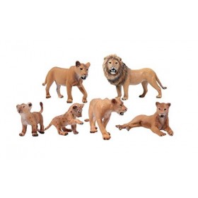 FLORMOON Lot de 6 lions réalistes en plastique - Figurines danimaux sauvages - Jouets éducatifs de la ferme et de la forêt -