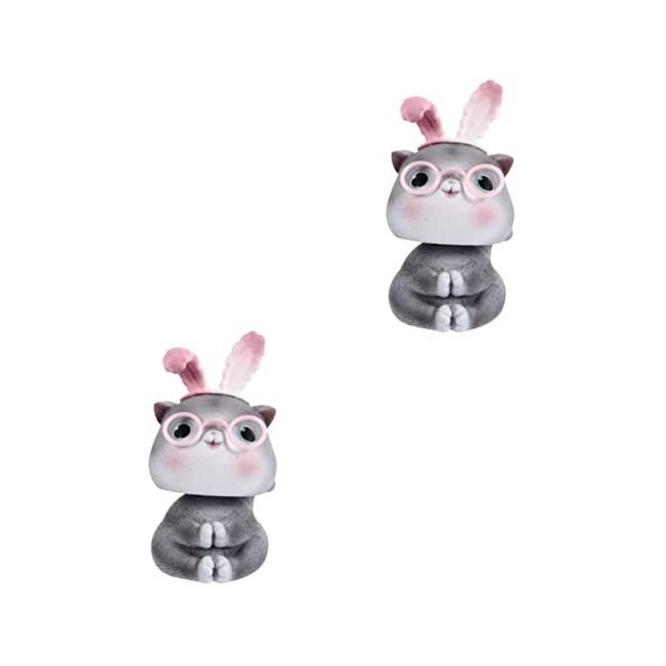 Abaodam 3 Pièces Ornement De Tête De Chat Tableau De Bord De Voiture Bobblehead Statue De Tableau De Bord Poupée Qui Hoche La