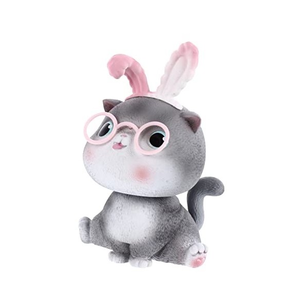 Abaodam 3 Pièces Ornement De Tête De Chat Tableau De Bord De Voiture Bobblehead Statue De Tableau De Bord Poupée Qui Hoche La