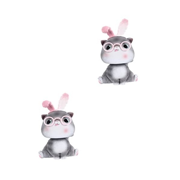 Abaodam 3 Pièces Ornement De Tête De Chat Tableau De Bord De Voiture Bobblehead Statue De Tableau De Bord Poupée Qui Hoche La