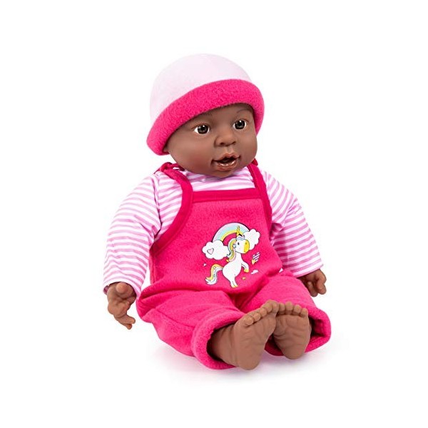 Bayer Design 94001AI Poupon Bébé, Poupée Interactive Baby, Fille, 12 Sons de bébés, avec des bouclettes, Corps Doux, Afro-amé