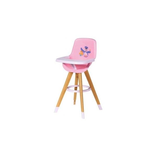 cavernedesjouets Chaise Haute avec Tablette pour poupée 36 a 43 cm - pour Baby Born - Rose et Blanc - Accessoire Poupon - mob