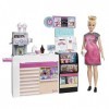 Barbie Métiers Coffret Pause Café avec poupée blonde, comptoir et plus de 20 accessoires inclus, jouet pour enfant, GMW03