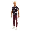 Barbie Fashionistas poupée mannequin Ken 14 blond avec t-shirt noir à pois, pantalon rouge et chaussures blanches, jouet pou