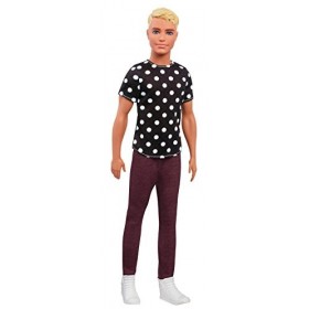 Barbie Fashionistas poupée mannequin Ken 14 blond avec t-shirt noir à pois, pantalon rouge et chaussures blanches, jouet pou