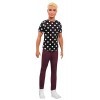 Barbie Fashionistas poupée mannequin Ken 14 blond avec t-shirt noir à pois, pantalon rouge et chaussures blanches, jouet pou