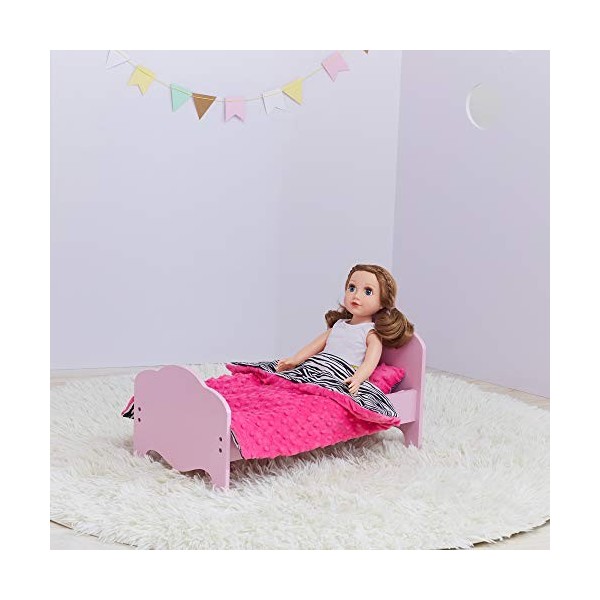 Olivias Little World Petite Princesse - Lit Simple de poupée de 45 cm Rose et Linge Zèbre TD-11929-1E