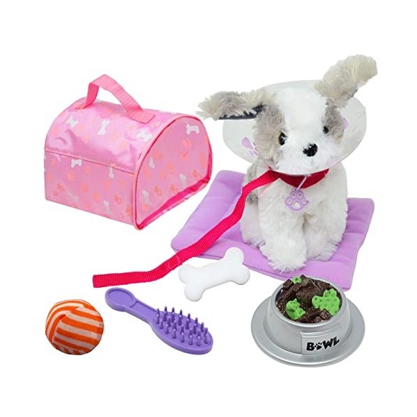 The New York Doll Collection Les Chien Jouet Enfant Accessoires Fixés, Jouet De Chien Interactif Simulé avec Un Lit, Un Trans