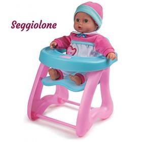 Grandi Giochi - GG71192, Amore Mio Poupée avec Chaise Haute et Accessoires, Multicolore