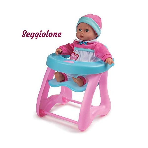 Grandi Giochi - GG71192, Amore Mio Poupée avec Chaise Haute et Accessoires, Multicolore