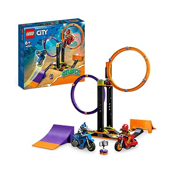 LEGO 60360 City Stuntz Le Défi de Cascade : Les Cercles Rotatifs, Épreuves pour 1 ou 2 Joueurs avec Moto, Jouet pour Enfants,