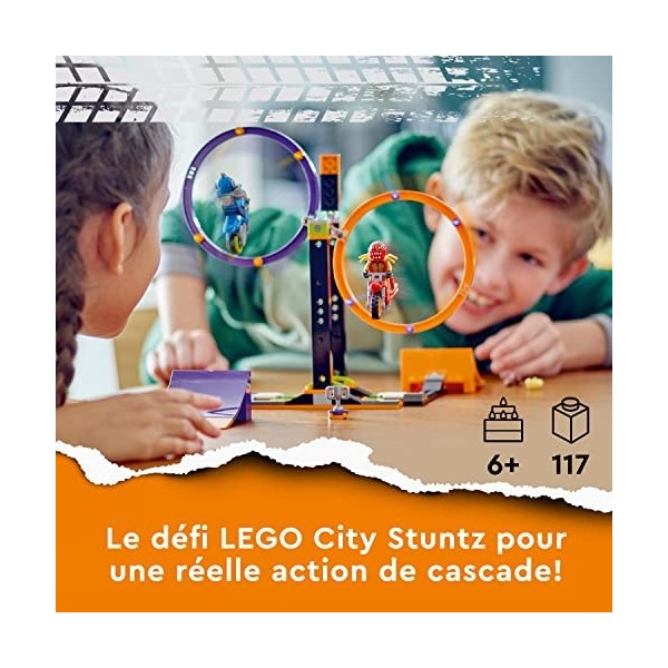 LEGO 60360 City Stuntz Le Défi de Cascade : Les Cercles Rotatifs, Épreuves pour 1 ou 2 Joueurs avec Moto, Jouet pour Enfants,