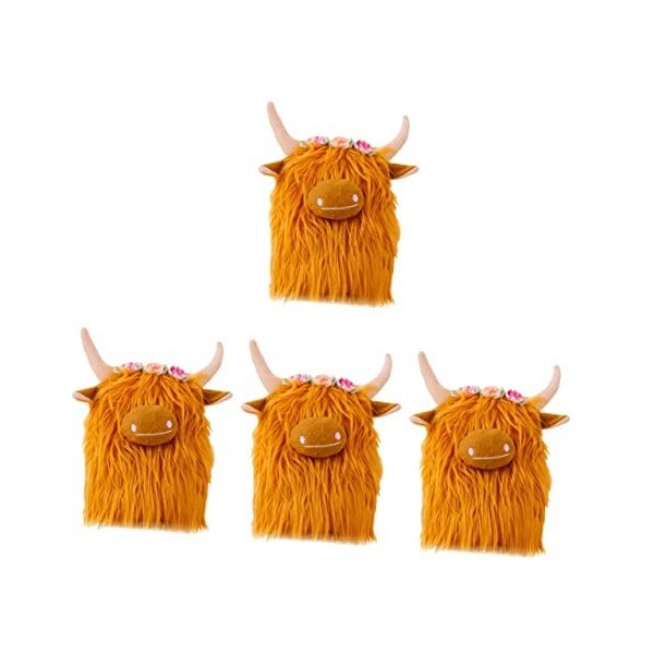 TOYANDONA 4 Pièces Poupée De Yak Animal en Peluche Vache Poilue Peluches De La Ferme Poupée De Vache des Montagnes Mini Peluc