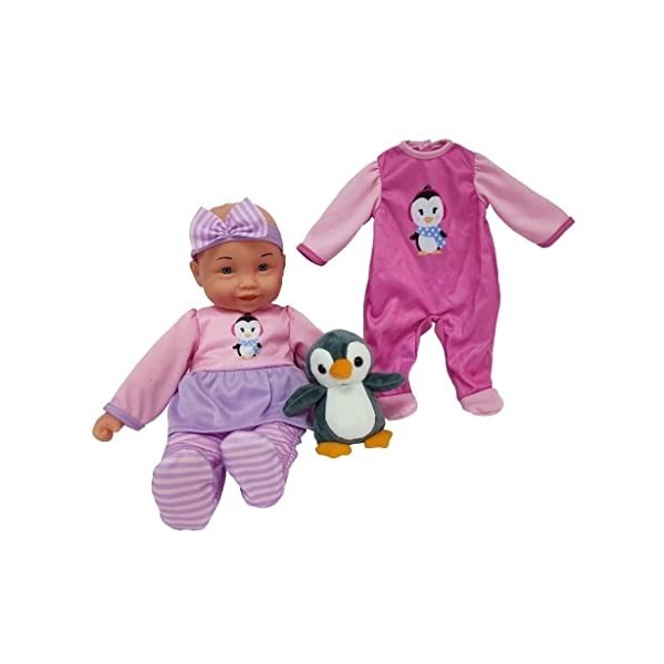 CUCOSITO Set Poupée Bébé 35 cm avec Costume et Peluche Penguin