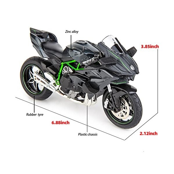 TGRCM-CZ Compatible avec les modèles de moto Kawasaki Ninja H2R 1:12, modèle DieCast Moto, suspension et rouleau gratuit, voi