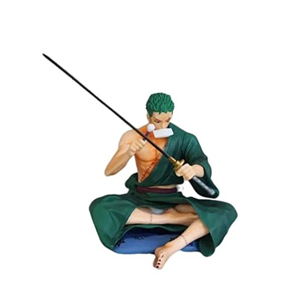 QDLONG One Piece Roronoa Zoro 15cm / 5.9inch Position Assise Couteau Dessuyage Figurine Personnage De Bande Dessinée Anime F