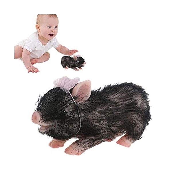 lencyotool Bébé Cochon en Silicone - 13cm/5in Jouets Cochon avec Cheveux | bébé en Silicone à la Main Corps Complet Faux Anim