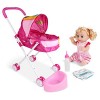 Baby Doll Pollher Foldable Baby Poussette poupées Pram, Ensemble de 4 Jouets Pouchchair avec Baby Doll Cartoon Toy Pram for D