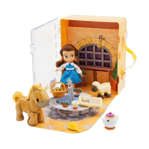 Animators Collection Beast s Beauty Belle Mini poupée avec puce de cheval Philippe et accessoires de pot