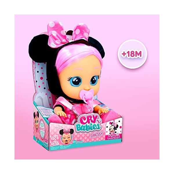 Cry Babies Dressy Minnie, Poupée Interactive Qui Pleure Vraiment avec des Cheveux pour la coiffer, des Vêtements pour l’Habil