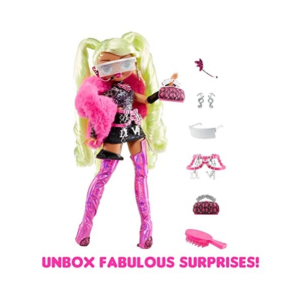 LOL Surprise OMG Fierce Fashion Doll - LADY DIVA - 11.5"/29cm avec 15 surprises - Incluant des tenues de mode, des accessoire