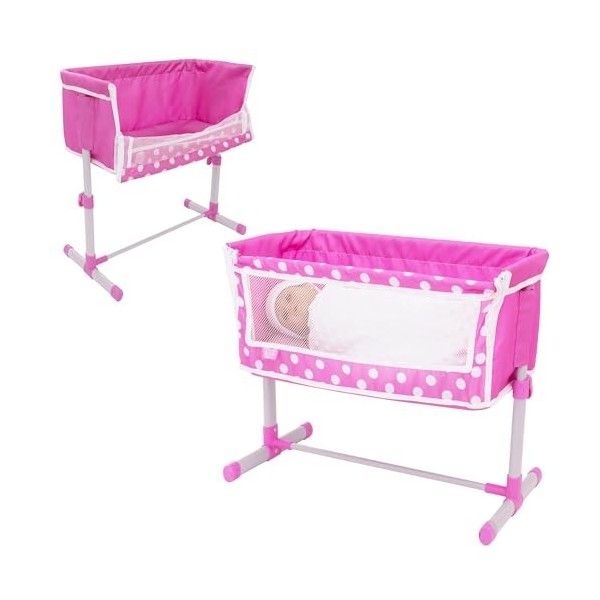 Lit de Chevet Dolly Tots à côté de Moi | Jouet de Berceau de Chevet Pliable Rose | Lit de bébé pour poupées | Jouets Accessoi