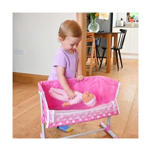 Lit de Chevet Dolly Tots à côté de Moi | Jouet de Berceau de Chevet Pliable Rose | Lit de bébé pour poupées | Jouets Accessoi