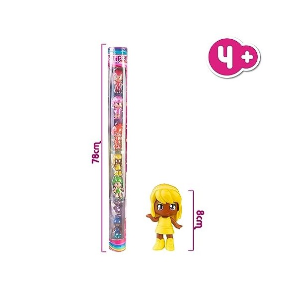 Pinypon - Rainbow Tube, Lot de 7 Figurines avec 7 Couleurs de larc-en-Ciel, avec des pièces interchangeables pour créer des 