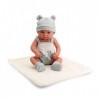 Tachan - Poupée bébé 40 cm, avec Habillage en Tricot Gris et Blanc, avec Couverture en Bordure, Physique réaliste, Membres ar