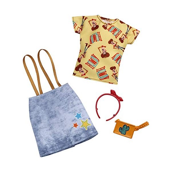 Barbie Toy Story Clothes: Woody Top, Denim Skirt with Suspenders, Purse, Headband