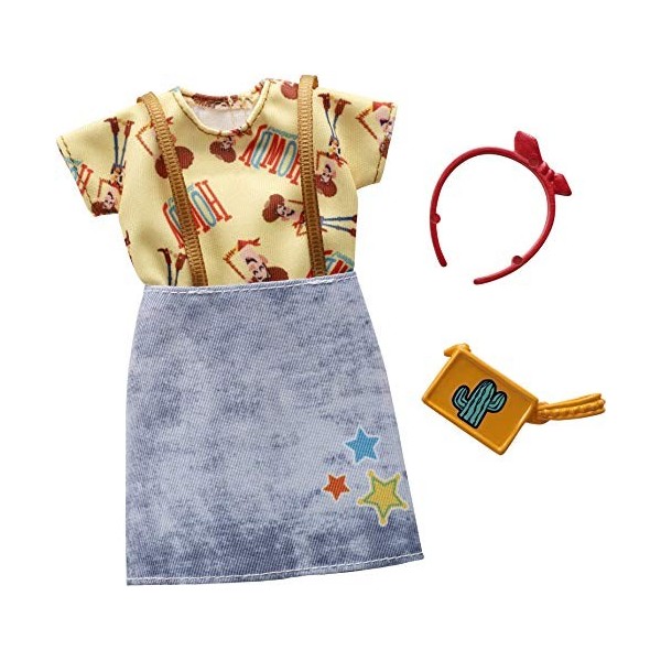 Barbie Toy Story Clothes: Woody Top, Denim Skirt with Suspenders, Purse, Headband