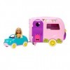 Barbie Famille Coffret mini-poupée Chelsea avec sa voiture et sa caravane, figurine chiot et accessoires, jouet pour enfant, 