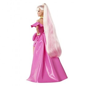 Barbie Poupée Extra Chic avec Robe Rose Brillant Courte Devant Longue Derrière, très longs cheveux et accessoires, points d’a