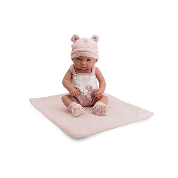 Tachan - Poupée bébé 40 cm, avec Habits en Tricot Rose et Blanc, avec Couverture de Borreguit, physicien réaliste de bébé, Me