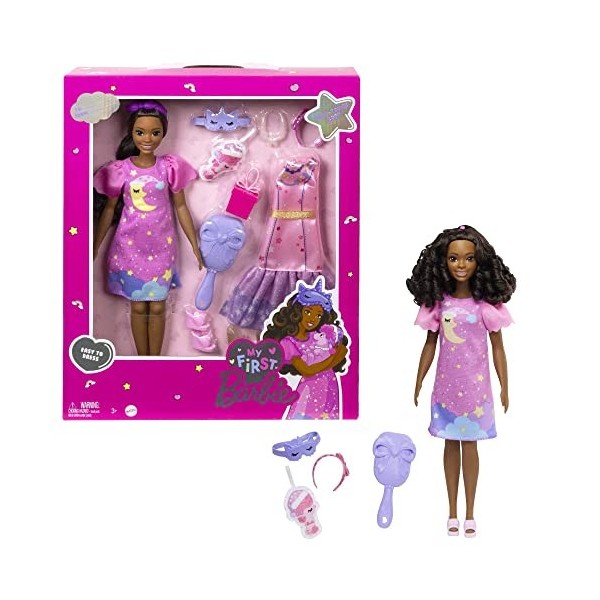 Barbie Ma Première Barbie Poupée Brooklyn brune avec corps articulé, habillages et accessoires, Jouet Enfant, Dès 3 ans, HMM6