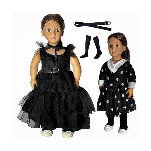 Vêtements de poupée de 45,7 cm, 2 pièces Addams Family Cosplay Accessoires de costume de Noël, danniversaire, Halloween, rob