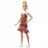 Barbie Fashionistas poupée mannequin 142 au chignon haut et avec une robe écossaise brillante rose et dorée, jouet pour enfa