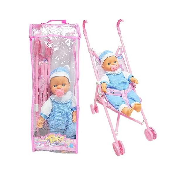 Poussette pour poupées, Poussette Pliante pour avec poupée et Sucette, Funny Girl Play House Jouet Pliable Bébés Poussette po