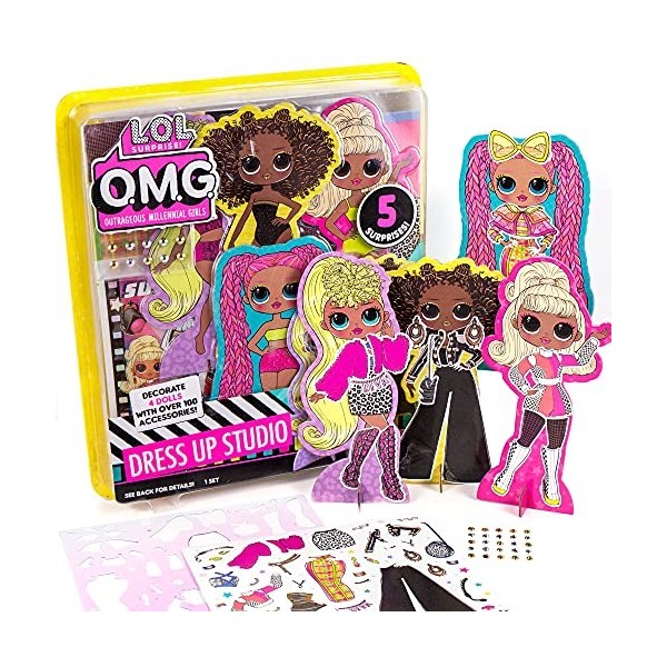 L.O.L. Surprise! O.M.G. Dress-Up Studio by Horizon Group USA, Double Feature Series, Dress-Up 4 O.M.G. Chipboard Dolls with F