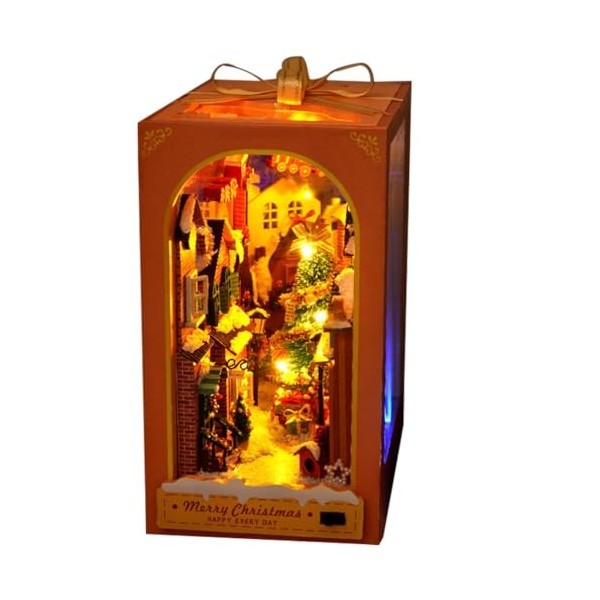 BESPORTBLE Kit De Coins De Livre De Noël Bricolage avec Lumière LED Serre-Livres en Bois pour Maison De Poupée De Noël Kit De