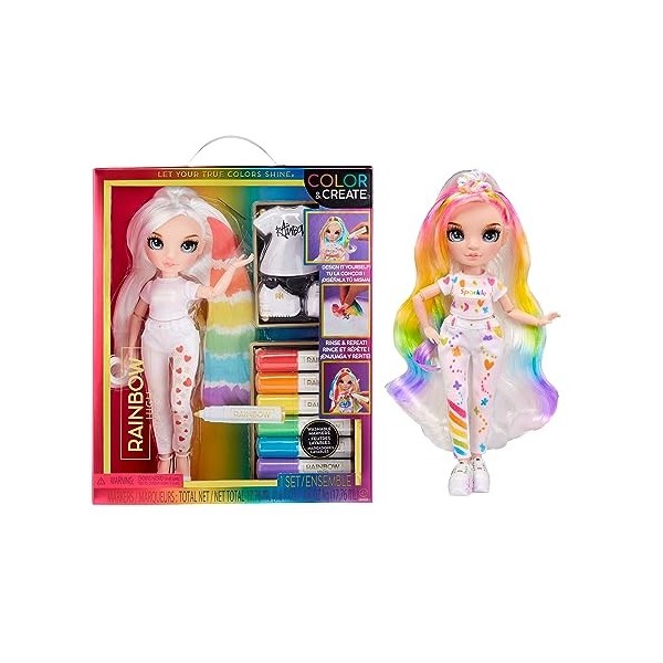 RAINBOW HIGH Colour & Create Fashion Doll DIY - Yeux Violets, Cheveux Bouclés - Marqueurs Arc-en-Ciel - Coloriez, Jouez, Rinc