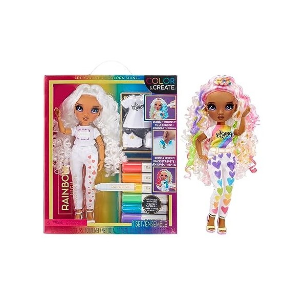 RAINBOW HIGH Colour & Create Fashion Doll DIY - Yeux Violets, Cheveux Bouclés - Marqueurs Arc-en-Ciel - Coloriez, Jouez, Rinc