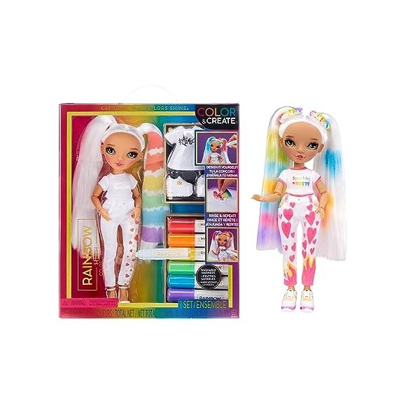 RAINBOW HIGH Colour & Create Fashion Doll DIY - Yeux Violets, Cheveux Bouclés - Marqueurs Arc-en-Ciel - Coloriez, Jouez, Rinc