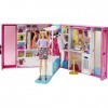 Barbie Fashionistas Le Dressing Deluxe pour poupée, Transportable, Fourni avec 4 tenues et plus de 25 accessoires, Jouet pour