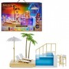 RAINBOW HIGH Pacific Coast Colour Change Ensemble Piscine & Club de Plage – avec lumières LED, terrasse & Palmiers – pour pou