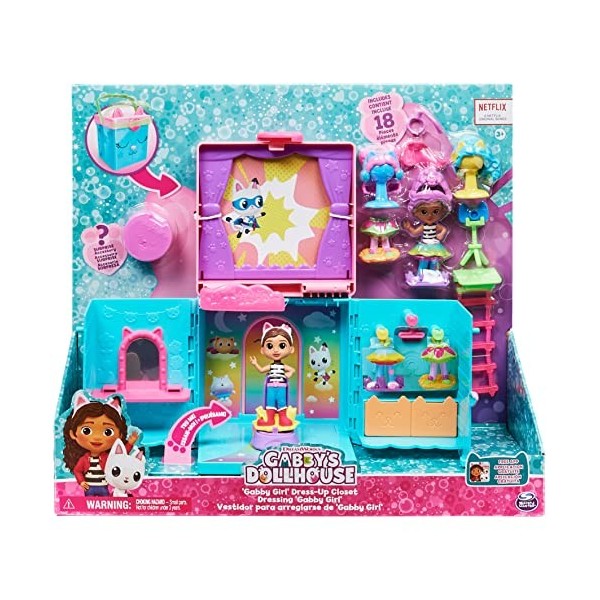 Gabby’s Dollhouse, Coffret de Jeu transportable Dressing Arc-en-Ciel avec poupée Gabby, Jouets Surprises et Accessoires pour 