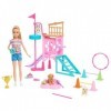 Barbie Coffret Parcours D’Obstacles Et Poupée Stacie Avec 3 Chiots À Entraîner, +20 Éléments, Terrain De Jeu Et Accessoires, 