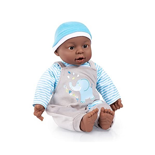 Bayer Design 94001AH Poupon Bébé, Poupée Interactive Baby, garçon, 12 Sons de bébés, avec des bouclettes, Corps Doux, Afro-am